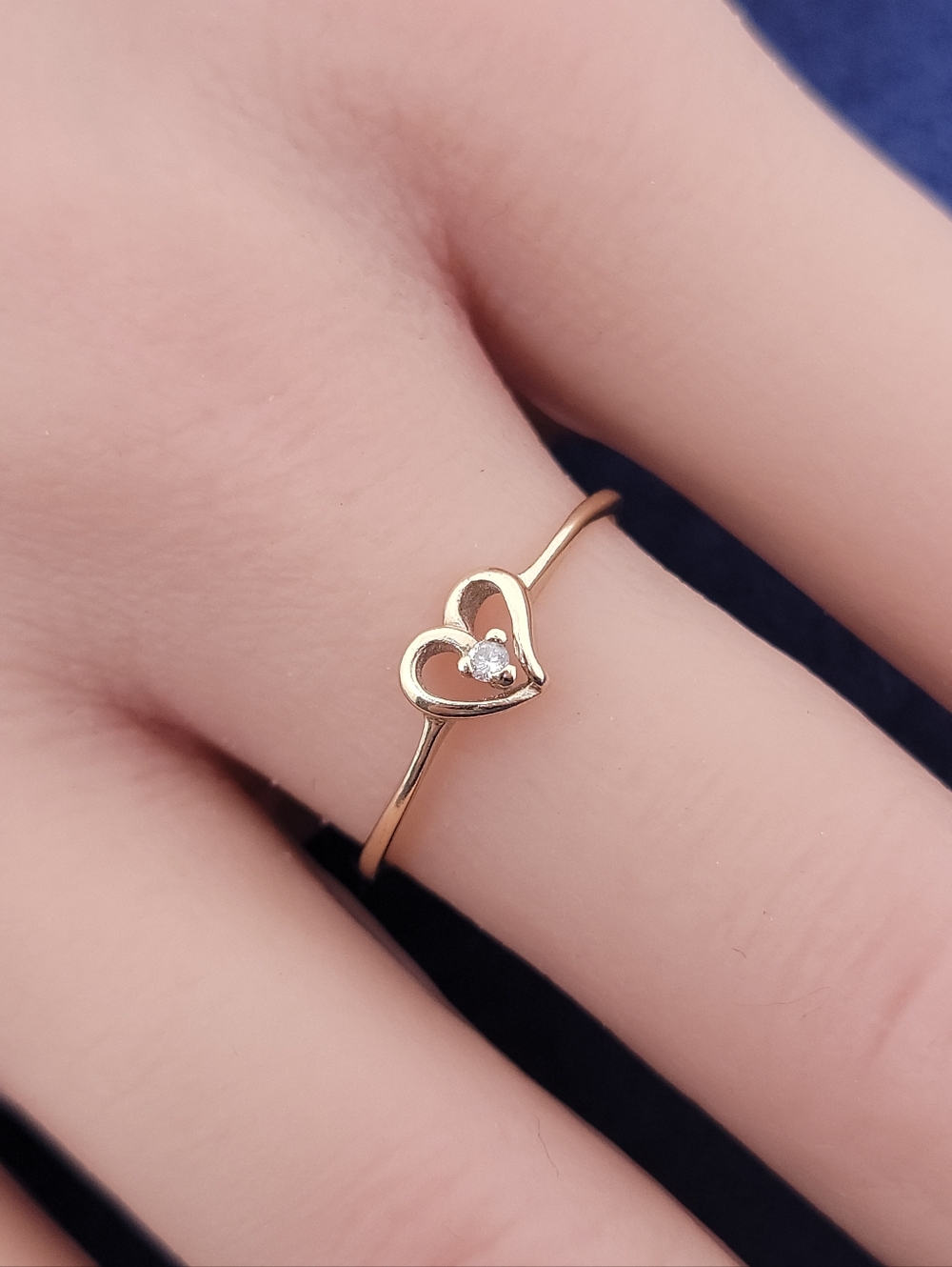 Vintage 10k Gold Heart Shaped Dainty Ring w/Diamond Accent Size 6.75